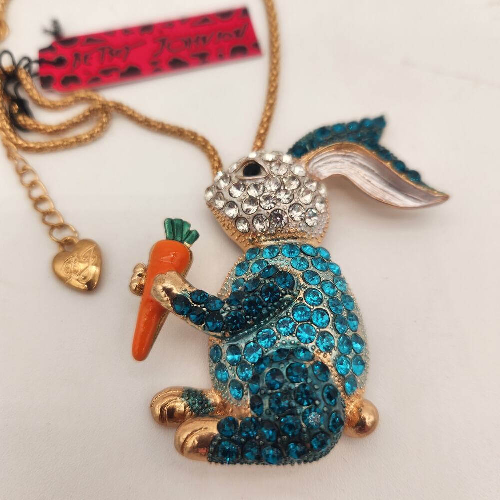 NWT Betsey Johnson Jeweled Bunny Carrot 24" Goldtone Chain Lobster Claw‎ Clasp - Picture 9 of 9